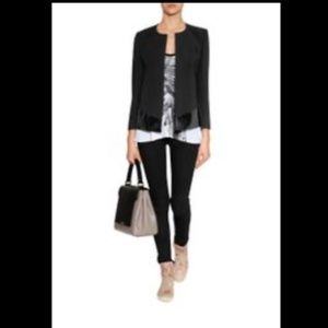 HELMUT LANG BLACK STRONG SHOULDER MODERN ANGORA BLEND PATENT TRIM JACKET 0